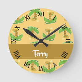 Tropical palm trees pattern runde wanduhr