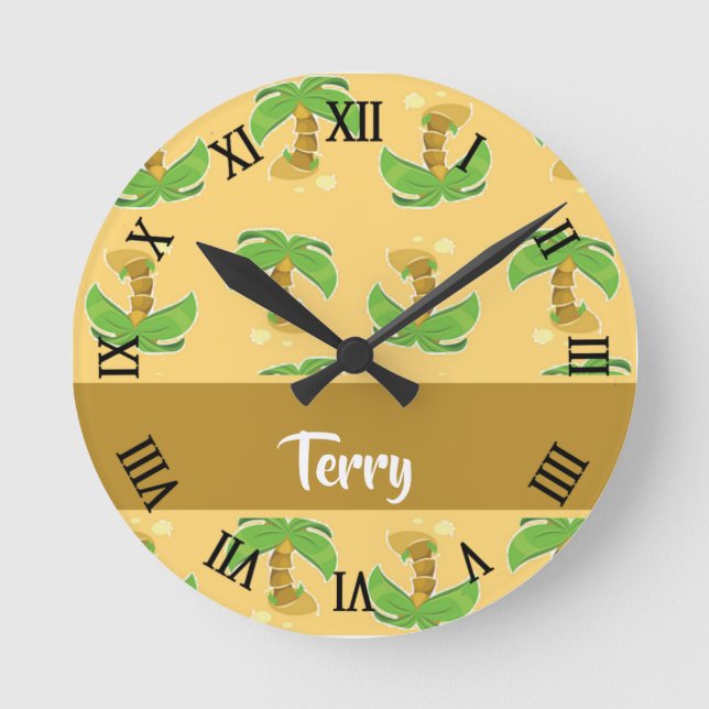 Tropical palm trees pattern runde wanduhr (Vorderseite)
