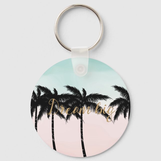 Tropical Palm Trees Pink Mint Ombre Gold Traum gro Schlüsselanhänger (Vorderseite)