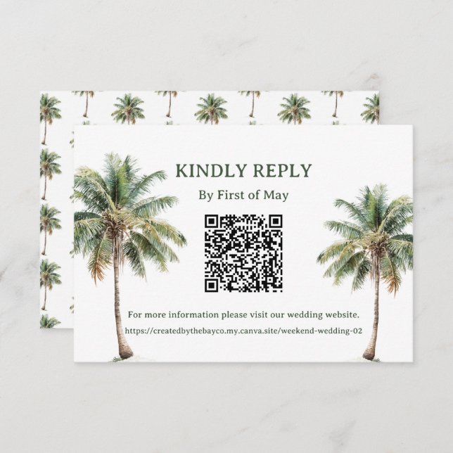 Tropical Palm Trees QR RSVP Card (Vorne/Hinten)