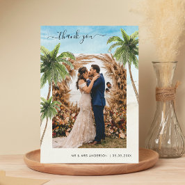Tropical Palm Trees Sand Beach Hochzeit in Urlaubs Dankeskarte