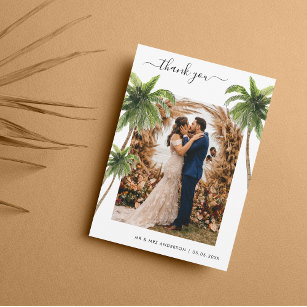Tropical Palm Trees Sand Beach Hochzeit in Urlaubs Dankeskarte