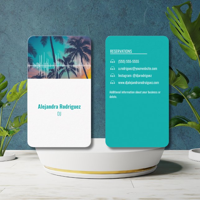 Tropical Palm Trees Sound Waves Beat Aquamarin DJ Visitenkarte (Von Creator hochgeladen)