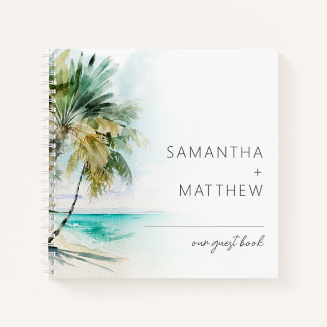 Tropical Palm Trees Wedding Guest Book Notizbuch (Vorderseite)