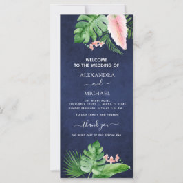 Tropical Palm Watercolor Navy Blue Wedding Program