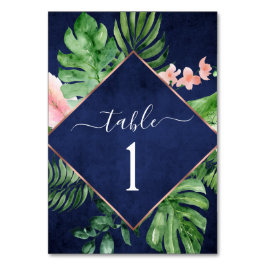Tropical Palm Watercolor Navy Blue Wedding Tischnummer