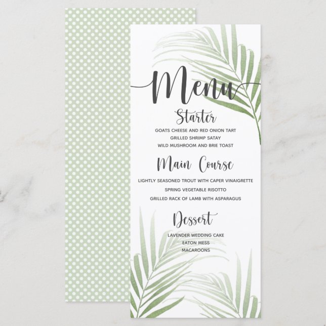 Tropical Palm Wedding Dinner Menü Menükarte (Vorne/Hinten)