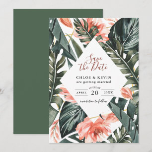 Tropical Palm Wedding Flat Save the Date Card