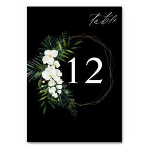 Tropical Palm & White Floral Tischnummer - Black
