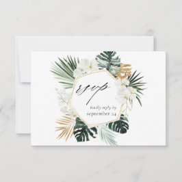 Tropical Palm & White Floral w Meal RSVP Karte 2