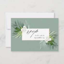Tropical Palm & White Floral w Meal RSVP Karte 3 M