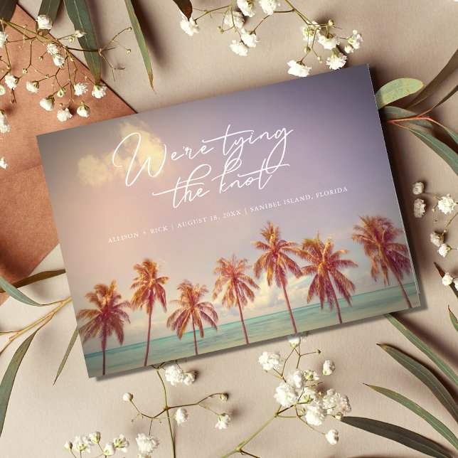 Tropical Palms Beach Hochzeit Save the Date Ankündigungspostkarte (Von Creator hochgeladen)