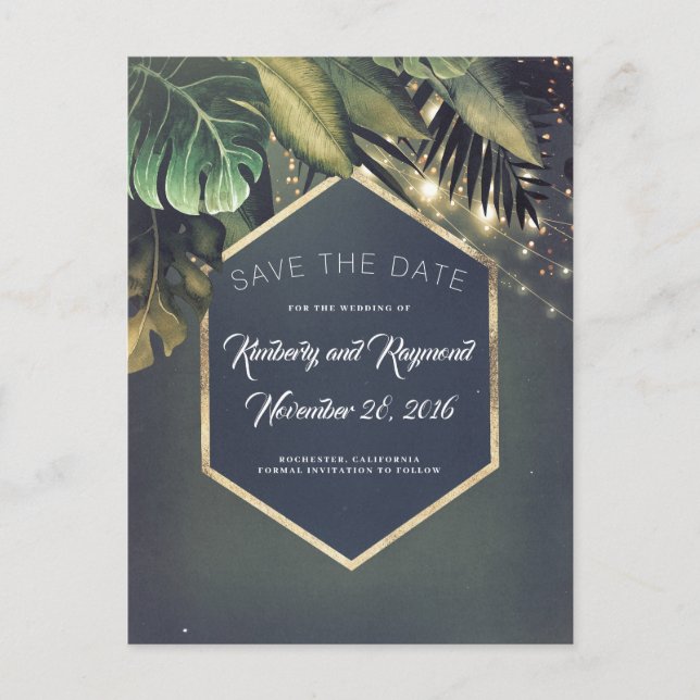 Tropical Palms Beach Save the Date Ankündigungspostkarte (Vorderseite)