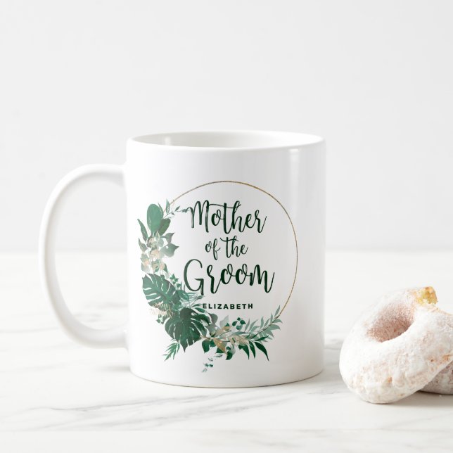 Tropical Palms Gold Circle Mother of the Groom Kaffeetasse (Mit Donut)