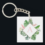 Tropical Palms Monogram Blush Pink Wedding Schlüsselanhänger<br><div class="desc">Zielort - Tropical Palms Beach Botanical Blush Pink und Green Watercolor Spring Monogram Wedding Schlüsselanhänger (Key Chain) - beinhaltet eine wunderschöne und elegante Schrifttyp mit modernen botanischen Blätter und Grünpflanzen für das besondere Geschenk für eine Hochzeit, Brautparty (Bride oder Bridesmaid), Babydusche, Junggeselinnen-Abschied, Sweet 16, 16, 18, 2. 1., 30., 40.,...</div>