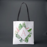 Tropical Palms Monogram Blush Pink Wedding Tasche<br><div class="desc">Zielort - Tropical Palms Beach Botanical Blush Pink und Green Watercolor Spring Monogram Wedding Tragetaschen auf dem Hintergrund der Leinwand - beinhaltet eine schöne und elegante Schriftzeichen-Typografie mit modernen botanischen Blätter und Grünpflanzen für das besondere Geschenk für eine Hochzeit, Brautparty (Braut oder Braut), Babydusche, Junggeselinnen-Abschied, Sweet 16, 16, 18, 2....</div>