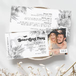 Tropical Pampas Boarding Pass Hochzeit Einladung<br><div class="desc">Modernes Schwarz-Weiß-Boarding-Pass-Ticket mit weißem Hintergrund,  einem Foto des Ehepaares,  rustikalem Graustufen-Pampas-Gras,  getrockneten Blätter und Blumen,  einem QR-Code für Sie zu löschen oder zu ersetzen,  und eine bearbeitbare alles in einem Hochzeitsvorlage,  die leicht zu personalisieren ist.</div>