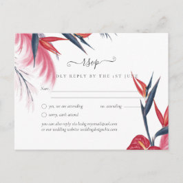 Tropical Pampas Grass Navy Berry Wedding Postkarte