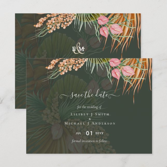 Tropical Pampas Grass Terracotta Wedding Postkarte (Vorne/Hinten)