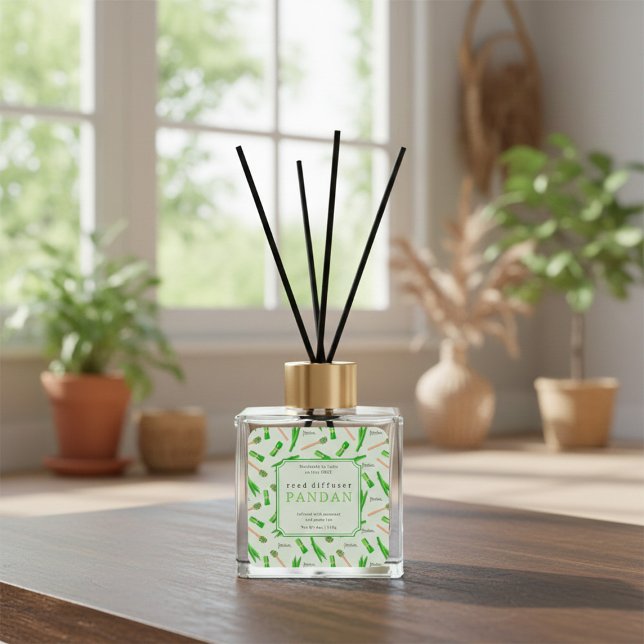Tropical Pandan Leaf Reed Diffuser Label Quadratischer Aufkleber (Von Creator hochgeladen)