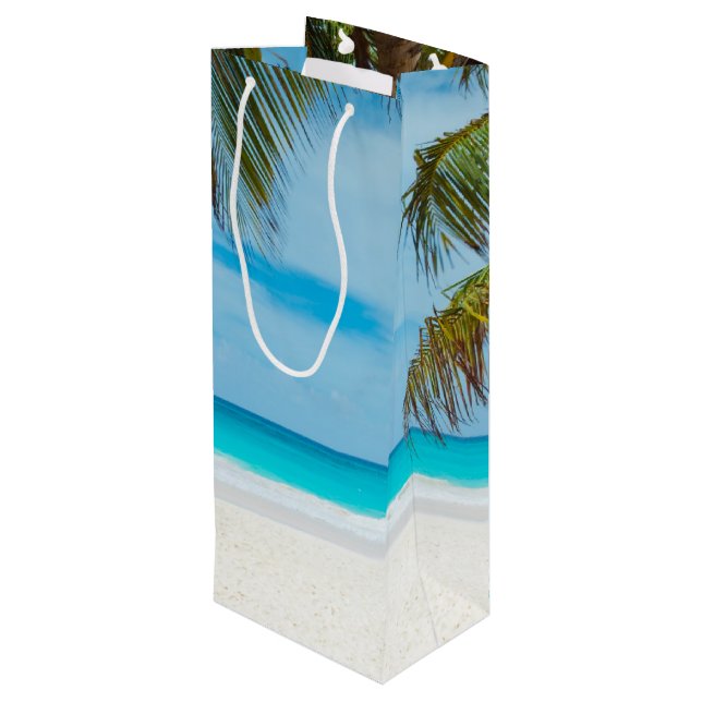 Tropical Paradise Beach Geschenktüte Für Weinflaschen (Rückseite Schrägansicht)