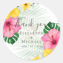 Tropical Paradise Beach Hochzeit pulsierende Flora Runder Aufkleber
