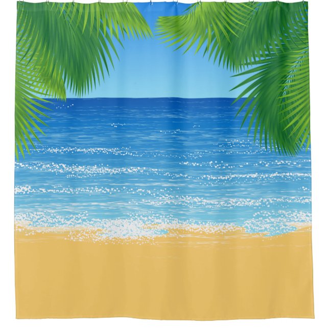 Tropical Paradise Beach und Palm Fronds Duschvorhang (Vorderseite)