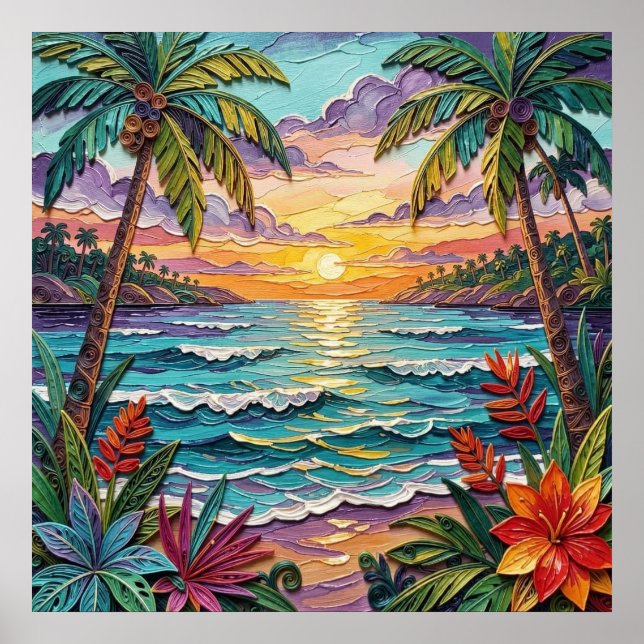 Tropical Paradise | Coastal Beach Scene Impasto Poster (Vorne)