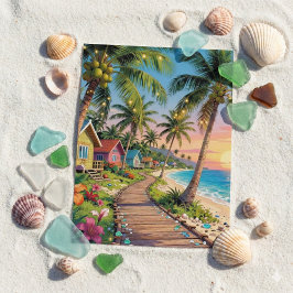 Tropical Paradise Coastal Seaside Cottage Hello Postkarte