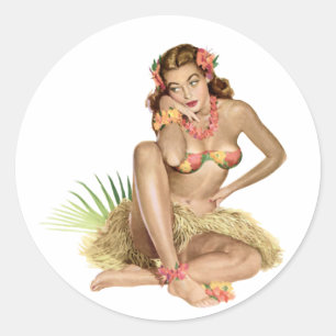 Tropical Paradise Island Girl Runder Aufkleber