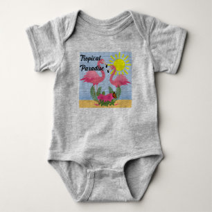 Tropical Paradise Pink Flamingo - Baby Jersey Body Strampler