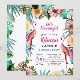Tropical Paradise Pink Flamingo Geburtstag Einladung