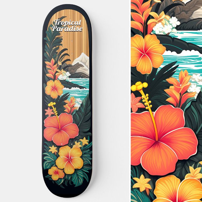 Tropical Paradise Sea Beach & Blume Art Skateboard (Tropical Paradise Sea Beach & Flowers Art Skateboard)