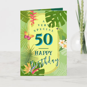 Tropical Paradise Yearly Green Birthday Card Dankeskarte