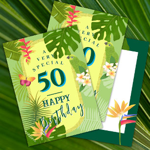 Tropical Paradise Yearly Green Birthday Card Feiertagskarte