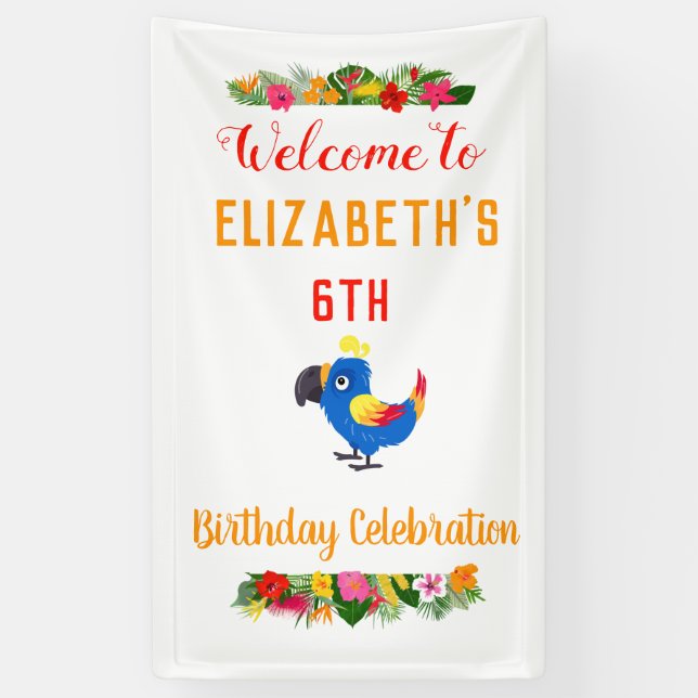 Tropical Parrot Birthday Celebration Banner (Vertikal)