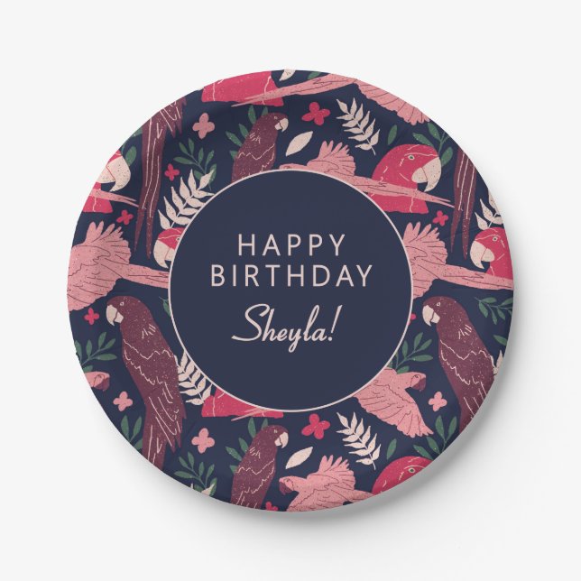 Tropical Parrot Happy Birthday Party Custom  Pappteller (Vorderseite)