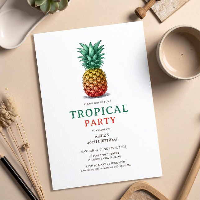 Tropical Party with retro pineapple Invitation Einladung (Von Creator hochgeladen)