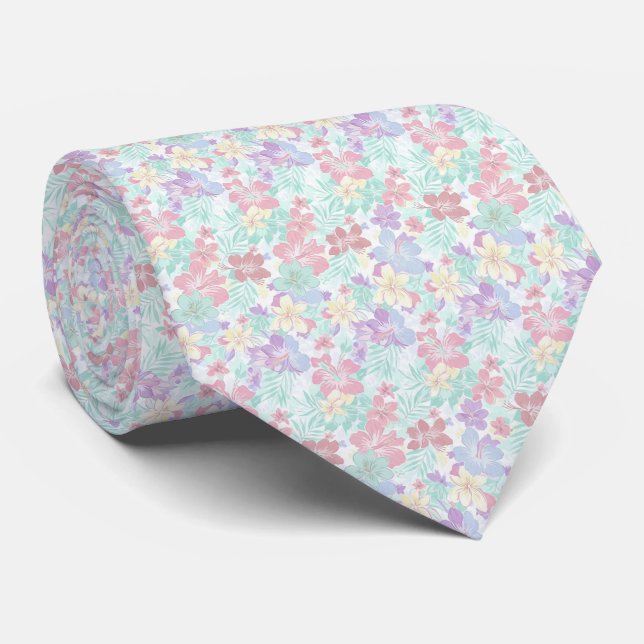 Tropical Pastel Floral Pattern Krawatte (Gerollt)