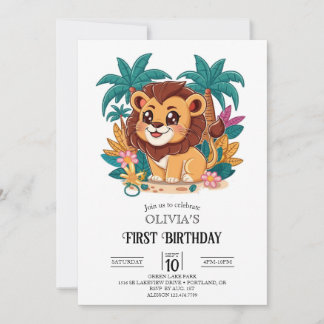 Tropical Pastel Lion 1. Geburtstag digital Einladung