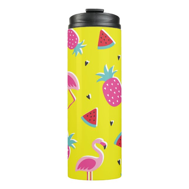  tropical patternwith pink pineapple, flamingos, w thermosbecher (Vorderseite)