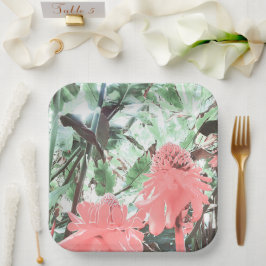 Tropical Peach Garden Wedding Square Pappteller