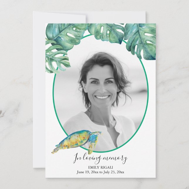 Tropical Photo Death Notice and Funeral Invitation Einladung (Vorderseite)