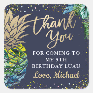 Tropical Pineapel Beach Party Navy Blue Vielen Dan Quadratischer Aufkleber