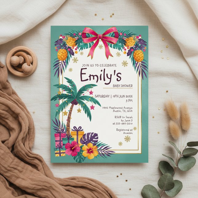 Tropical Pineapple Baby Shower Invitation Einladung (Colorful tropical baby shower invitation inspired by summer island style)