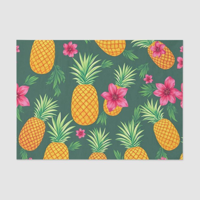 Tropical Pineapple Hibiscus Pattern Seidenpapier (Vorderseite)