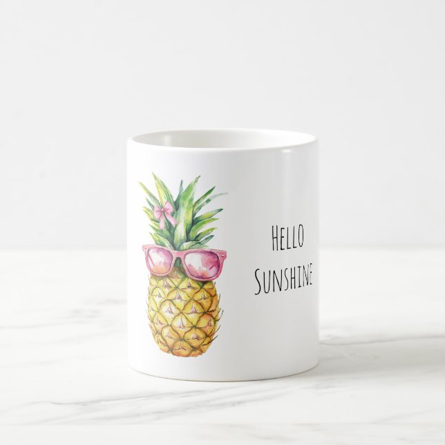 Tropical Pineapple Pink Sunglasses Hello Sunshine Kaffeetasse (Mittel)