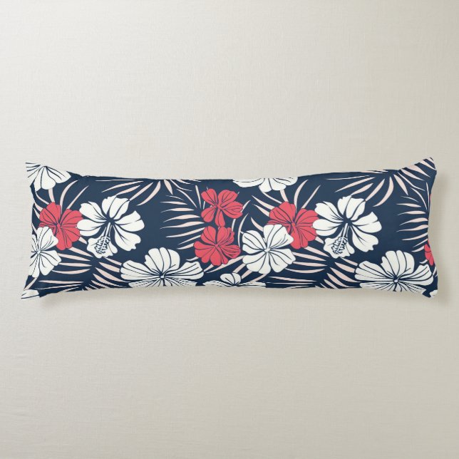 Tropical Pink and Navy Floral Seitenschläferkissen (Vorderseite)