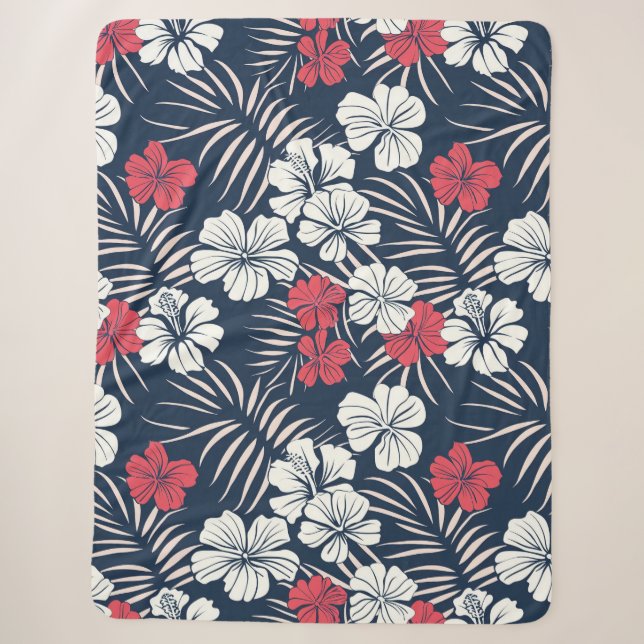 Tropical Pink and Navy Floral Sherpadecke (Vorderseite)