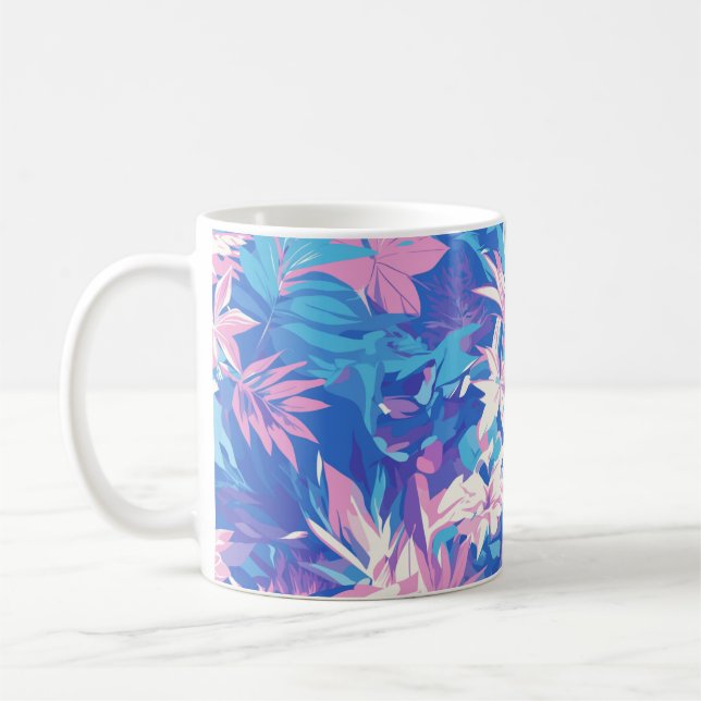 🌺 Tropical Pink & Blue Floral Pattern - Fresh & V Kaffeetasse (Links)